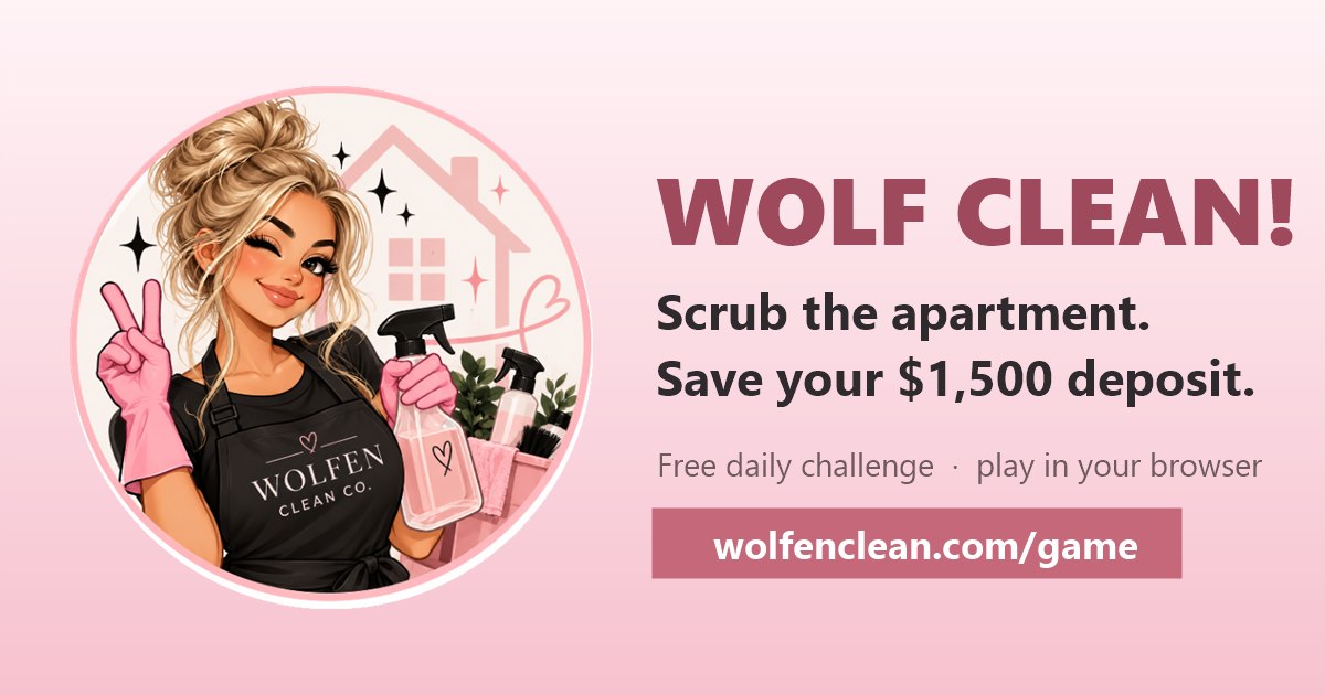 Wolf Clean! browser game by Wolfen Clean Co., featuring Kailey's cartoon mascot